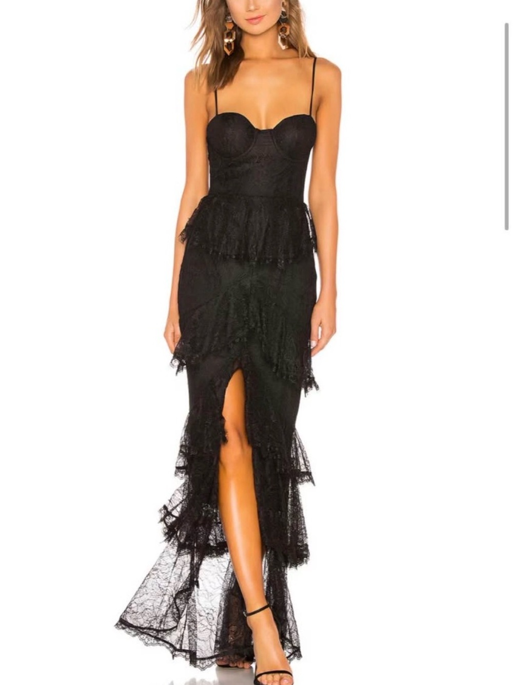 Black Lace Tiered Bustier Maxi Dress